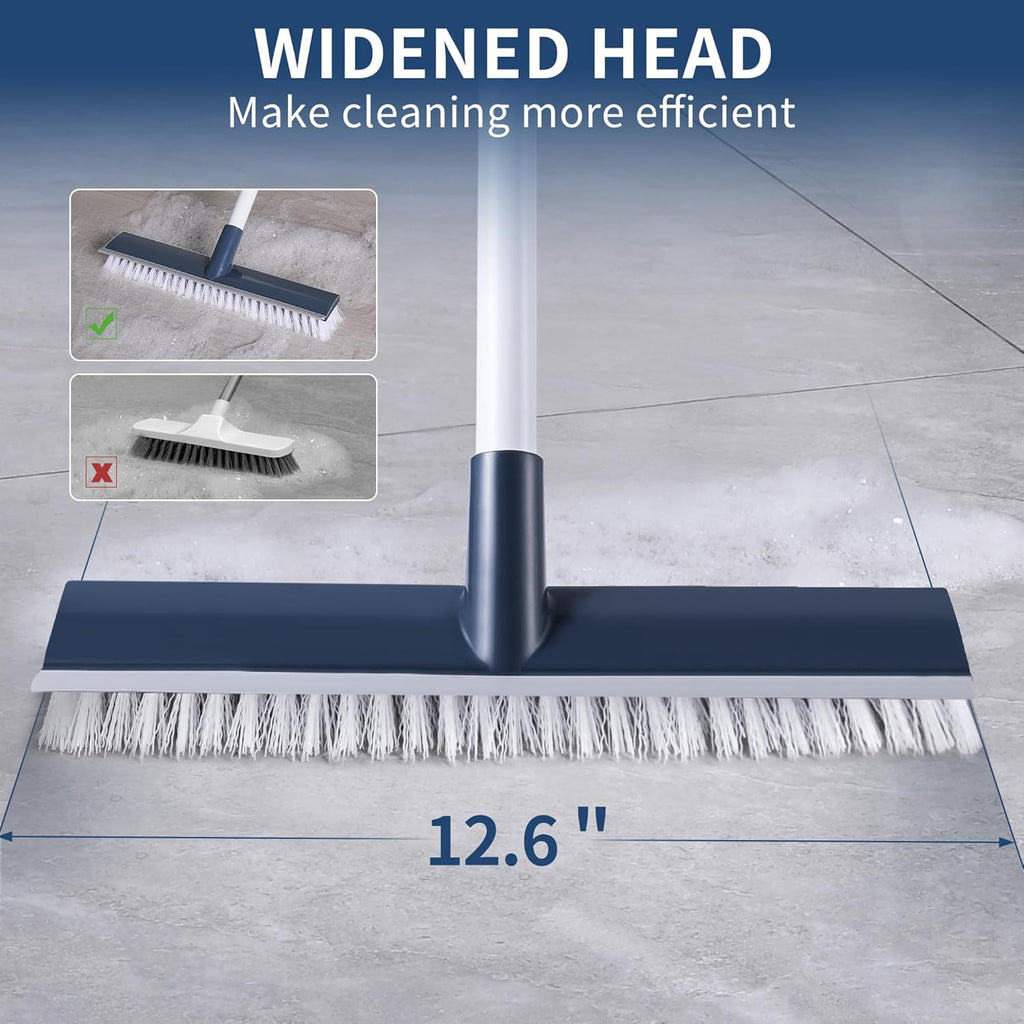 BOOMJOY Floor Scrub Brush with 57" Long Handle, 12" Wide Head, 2 in 1 Scrape and Brush, Stiff Bristle for Cleaning Bathroom, Patio, Kitchen, Tile, Wall and Deck