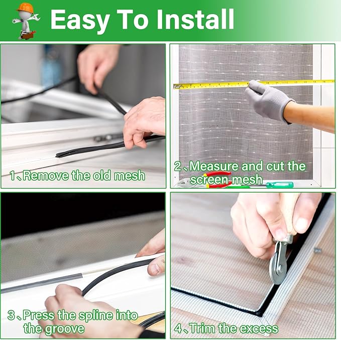 Window Screen Replacement Kit 48 Inch X 66 Feet Durable High Hardness Nanofibers Roll Screen Mesh Window Screen Repair Kit Black for Any Door and Window