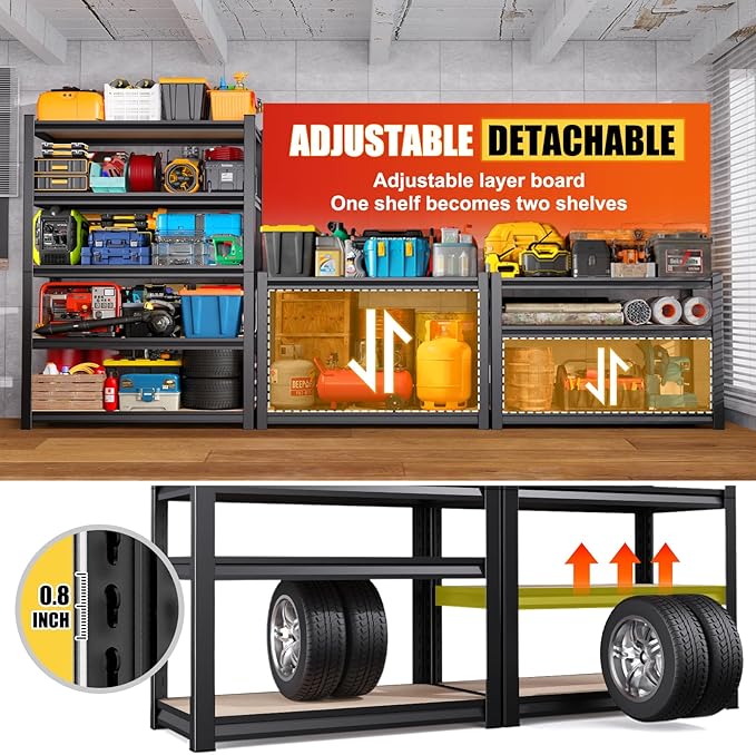 46" W Garage Shelving-2050 lbs 5 Tier Storage Shelves,Adjustable Heavy Duty Metal Shelving Unit and Storage Large Rack,Utility Steel Shelf for Warehouse Industrial Pantry Basement 71"x46"x18"