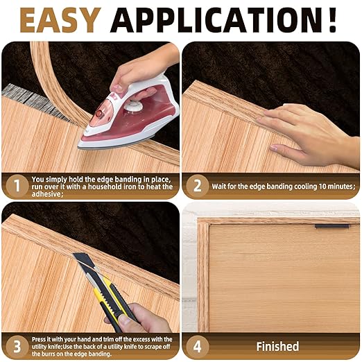 GSCIT Club Red Oak Edge Banding, 1/2 inch x 250ft roll of Veneer Edge Banding - Pre-glued Flexible, Real Wood Tape for Cabinet Repair & Furniture Restoration