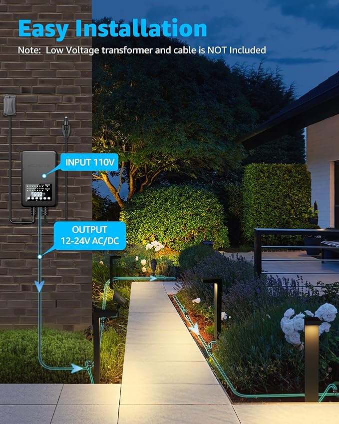 SUNVIE LED Low Voltage Landscape Lighting Kit 12V-24V Aluminum Low Voltage Landscape Lights Wired, 3000K Outdoor Pathway Lights Spotlights with Connectors Waterproof for Patio Yard Garden, 8 Pack