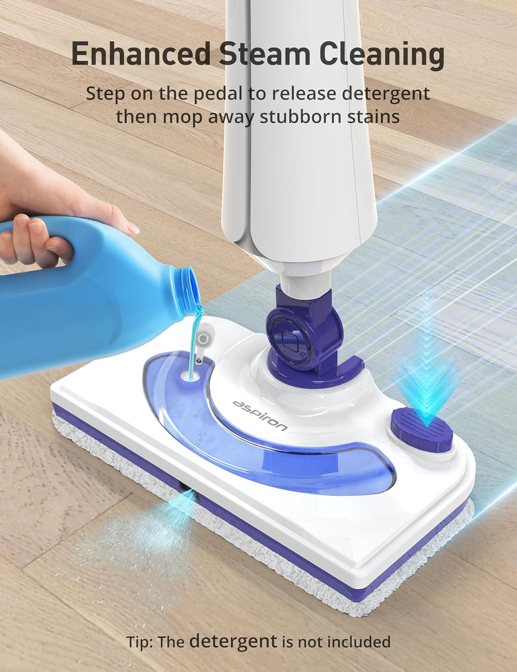 Professional Steam Mop Cleaner, 1300W Floor Steamer with Detergent Chamber, 25S Heat Up, Lightweight Steamer for Cleaning with 2 Washable Pads, Safe for Tiles, Upholstery, Carpet, Hardwood, Blue
