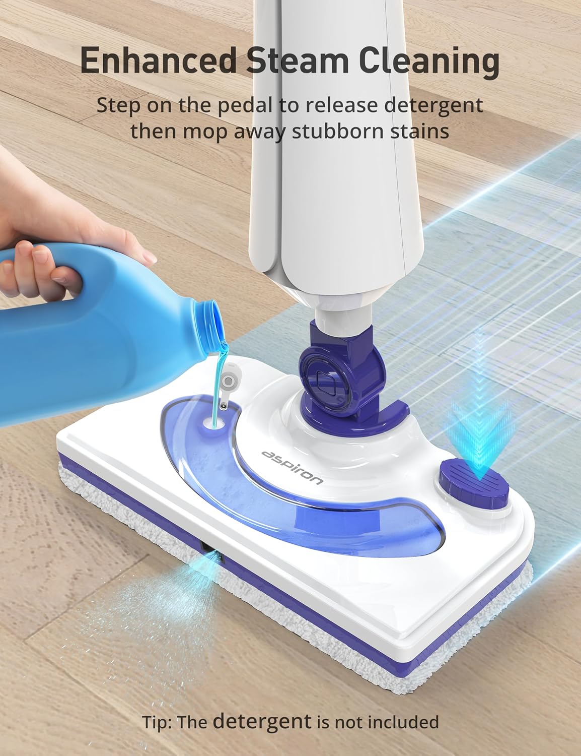 Professional Steam Mop Cleaner, 1300W Floor Steamer with Detergent Chamber, 25S Heat Up, Lightweight Steamer for Cleaning with 2 Washable Pads, Safe for Tiles, Upholstery, Carpet, Hardwood, Blue