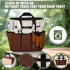 Garden Tool Set, 12 Pcs Heavy Duty Floral Gardening Tools Kit with Gardening Hand Weeder Tools, Durable Storage Bag and Gloves, Gifts for Women and Men Brown