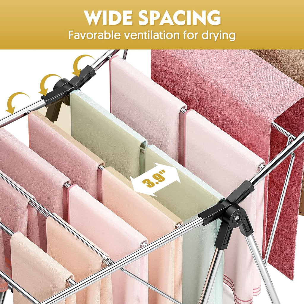 APEXCHASER Clothes Drying Rack, Drying Rack Clothing with Height-Adjustable, Foldable Gullwings Laundry Rack, Indoor Outdoor Use, No Assembly,Black