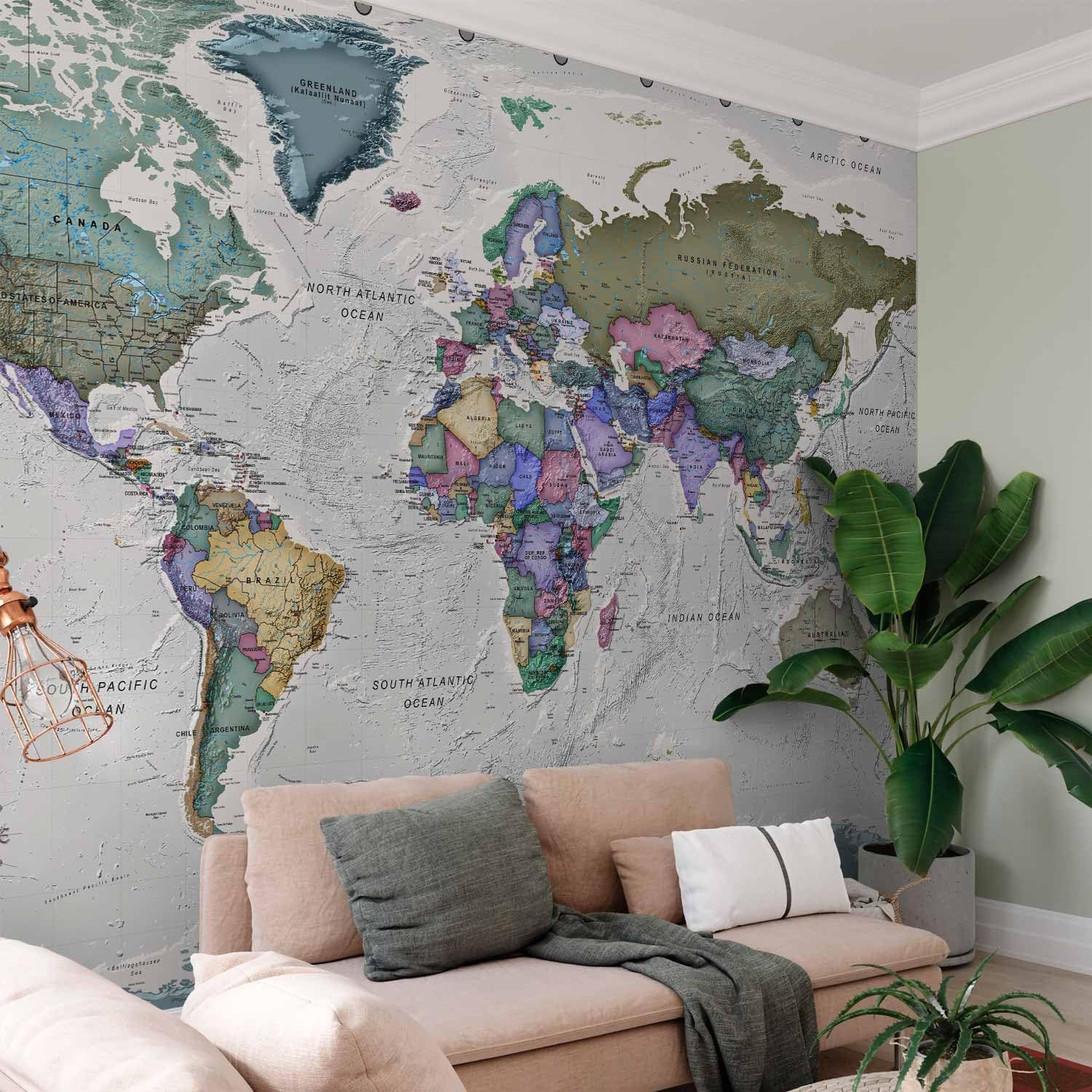 artgeist Wall Mural World Map 154x110 in - XXL Peel and Stick Self-Adhesive Wallpaper Removable Large Sticker Foil Wall Decor Print Picture Image Design Map of The World k-A-0380-a-a