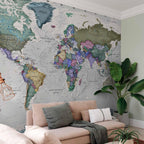artgeist Wall Mural World Map 116x83 in - XXL Peel and Stick Self-Adhesive Wallpaper Removable Large Sticker Foil Wall Decor Print Picture Image Design Map of The World k-A-0380-a-a