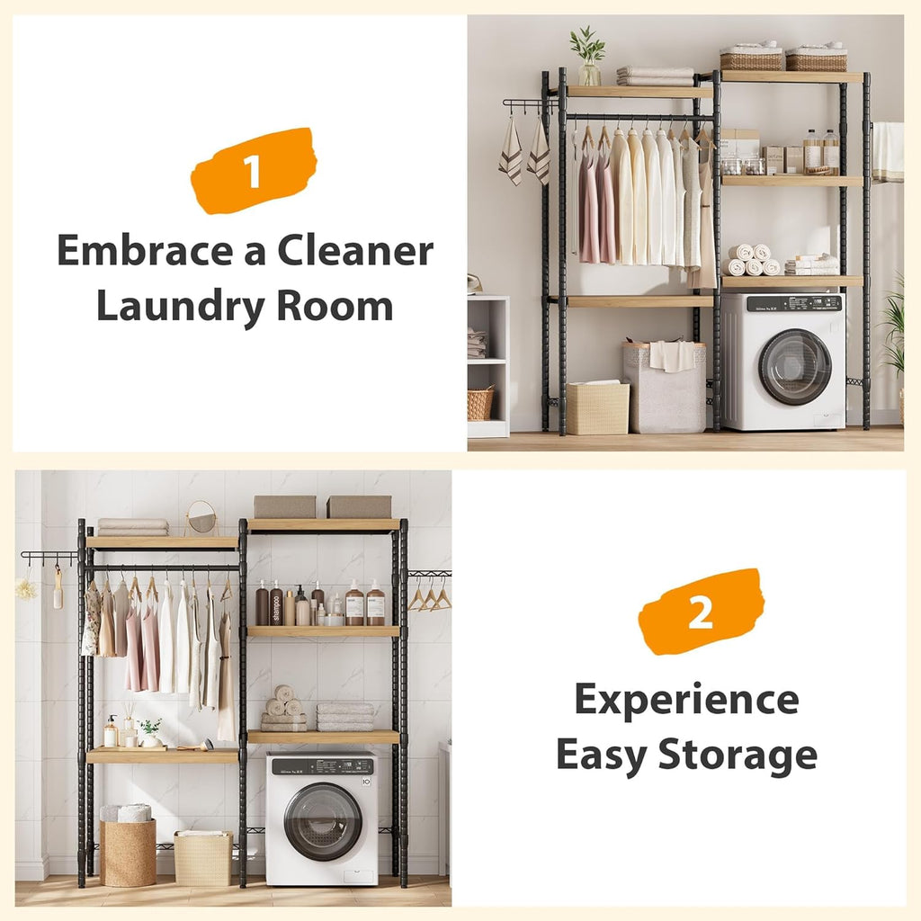 Double Row Over Washer and Dryer Storage Shelves, Laundry Room Organization and Storage, Heavy Duty Laundry Room Shelves, with Adjustable Height, 5-Tier