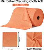 KitchLife Microfiber Cleaning Cloth Roll, 100 Pack - Tear-Away Microfiber Paper Towels, Lint-Free, Reusable, Washable for Kitchen, Car, Dishes, and Sensitive Surfaces (Coral)