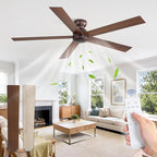 60 Inch Low Profile Ceiling Fan no Lights, Brown Farmhouse Ceiling Fan without Light, 6-Speeds, Quiet Reversible DC Motor, Indoor/Outdoor Ceiling Fans for Patio, Living Room, Bedroom
