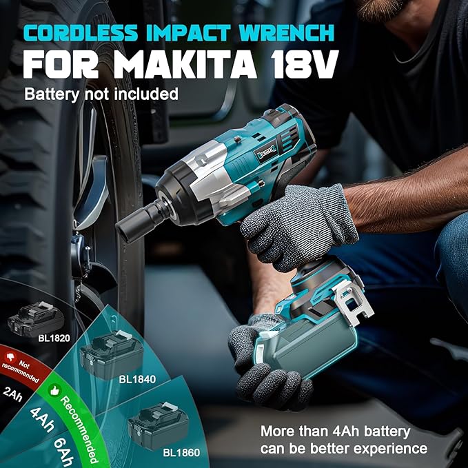 Cordless Impact Wrench 1/2" Compatible with Makita 18v Battery, 1700 Ft-lbs High Torque Impact Driver with 6Pcs Sockets & Storage Case, Impact Gun with 4 Modes & LED Light(Tool Only)