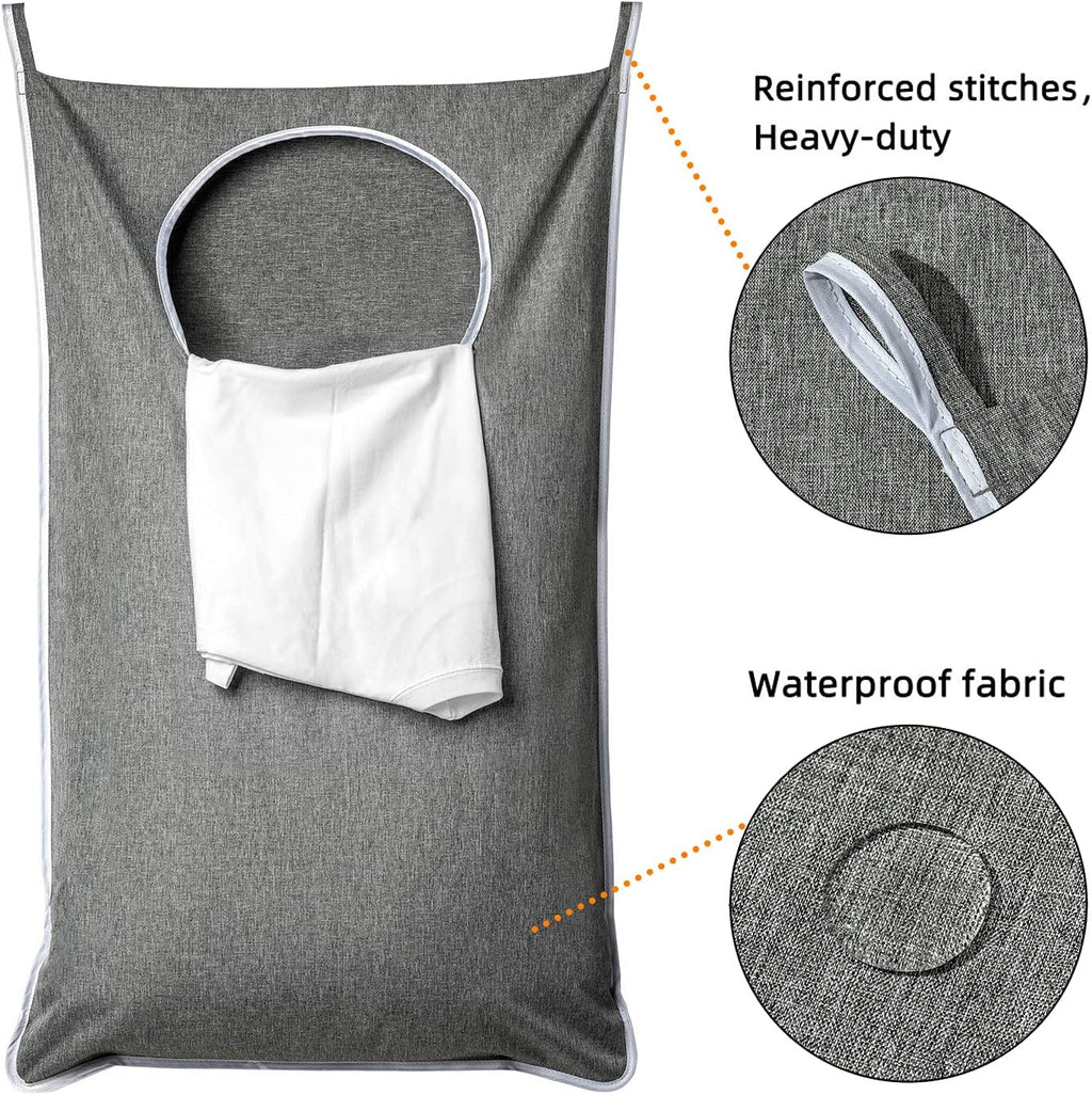 XL Hanging Laundry Hamper, Extra Large Tear-resistance Door Hamper with 2 Types Hooks for Dirty Clothes, Save Bathroom Space Hanging Laundry Bag (36.5x 22 Inch,Grey)