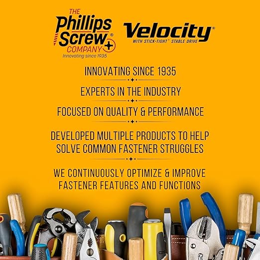 Velocity Interior 1 1/2 Inch Wood Screws DIY Pack (Size #8, 100 Pcs) – Zinc and Yellow Coating, Stick-Tight Technology, Screw for Wood Working with PSD ACR Driver Bit