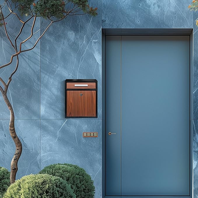 Locking Wall-Mount Mailbox, Wood Vintage Metal Mailboxes for Outside, Security Drop Box with Lock, Large Capacity Mounted Mailbox, Heavy Duty Thickened Mailbox