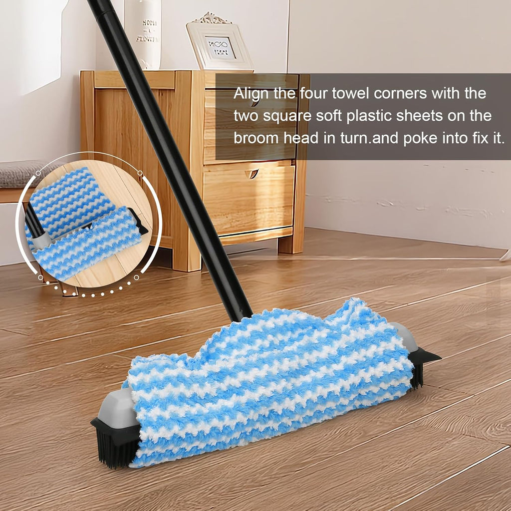 Pet Hair Removal Rubber Broom with Squeegee, Carpet Rake for Pet Hair with 59" Telescoping Long Handle, Fur Remover Rake for Carpet, Hardwood Floor, Tile
