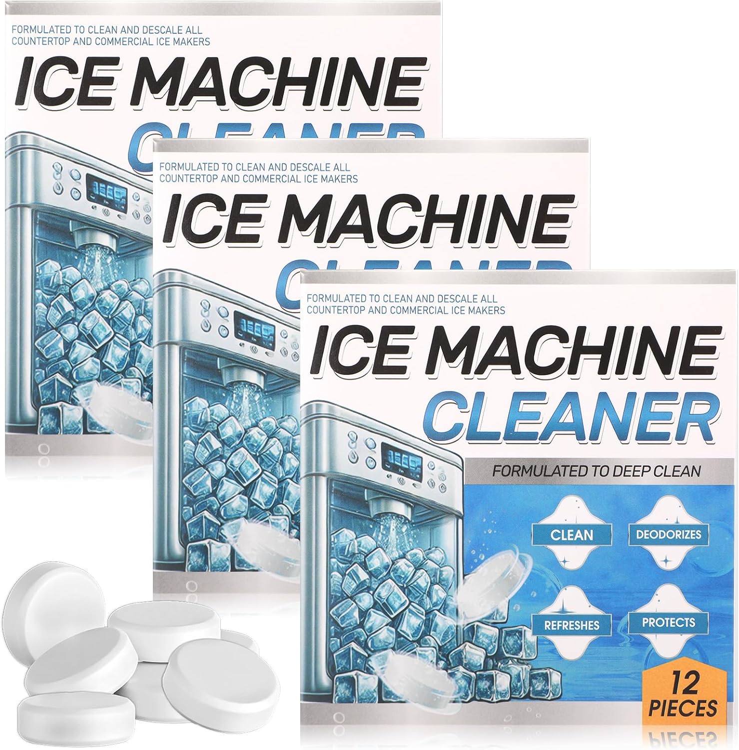 3 Pack 36 Pcs Ice Machine Cleaner Tablets Descaler, Clean Tablets for Ice Makers, Scale Remover for Countertop, Deep Cleaning, Remove Odor