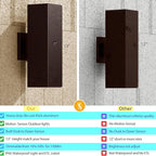 Motion Sensor Outdoor Wall Lights 2-Pack, Dusk to Dawn Exterior Light Fixtures with 3 Lighting Modes, 13'' Up Down Porch Lights with 15W LED Bulbs, Waterproof Wall Sconce for House, Patio, Garage