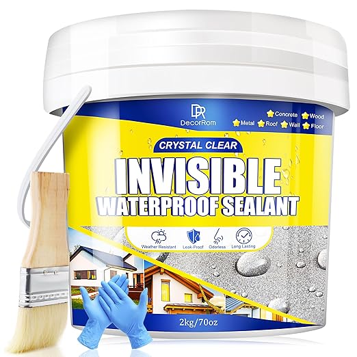 Transparent Waterproof Coating, 70oz Clear Waterproof Sealant - Concrete Crack Sealant for Roofs, Walls, Wood & Terraces - Indoor/Outdoor Flexible Water-Based UV-Resistant Crack-Proof Protection