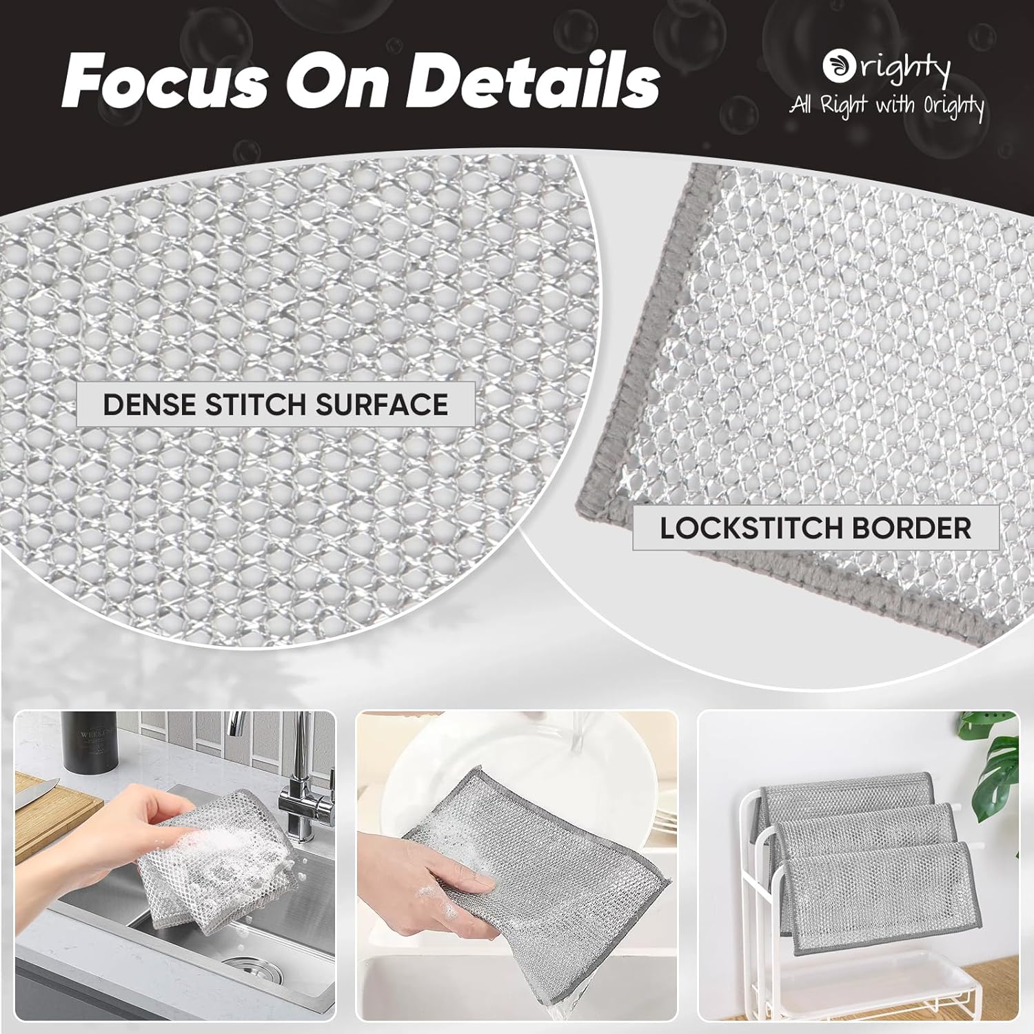 Orighty 24 Pcs Multipurpose Wire Dishwashing Rag, Non-Scratch Wire Dish Cleaning Cloths for Wet and Dry, Reusable Steel Scrubber for Kitchen, Powerful Dishcloth Rag for Cookware, Dish, Stove-7"x8"