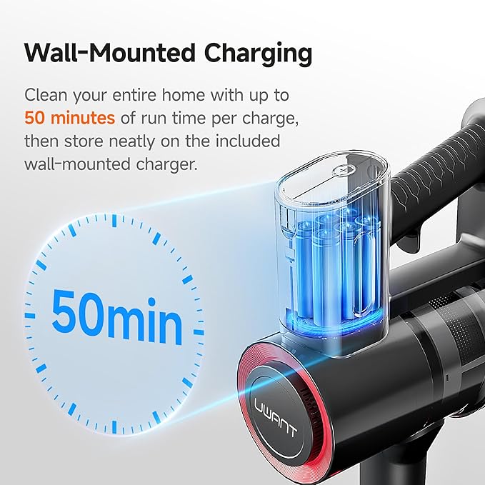 uwant 8-in-1 Cordless Vacuum Cleaner with 50min Runtime 35Kpa Powerful Suction Vacuum Cleaners for Home Anti-Tangle Stick Vacuum for Pet Hair Carpet Hard Floors