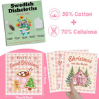Pink Christmas Swedish Dishcloths for Kitchen, 6 Pack Snowman Truck Reusable Dish Paper Towels Housewarming Gifts, Xmas Absorbent Dish Rags for Home Cleaning