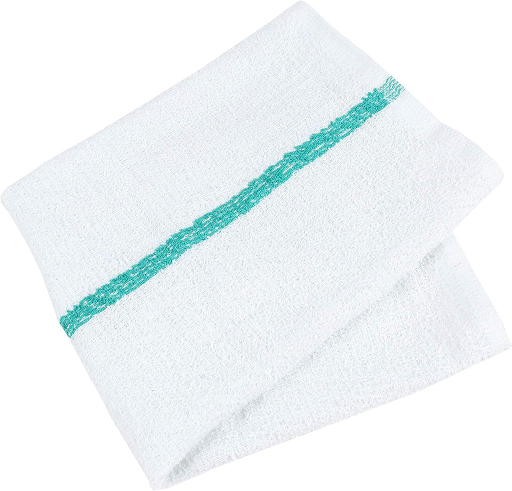 Arkwright Qwick Wick Bar Mop Towels - (Pack of 12) 100% Cotton Quick Dry Dishcloths, Super Absorbent Multipurpose Cleaning Rags for Restaurants, Kitchen, Bathroom, Hotel, 16 x 19 in, Green Stripe