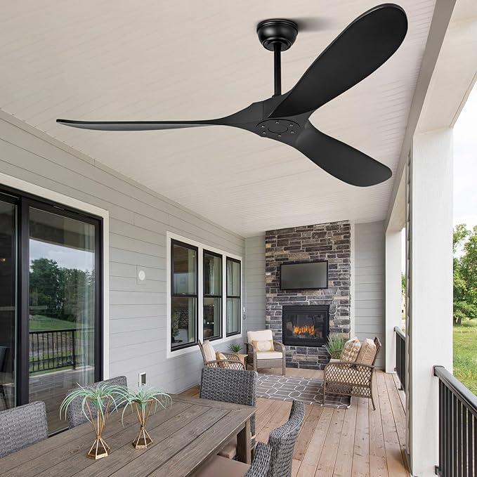 60" Ceiling Fans Without Light, Wood Ceiling Fan with Remote Control and Quiet DC Motor, Ceiling Fan no Light 3 Blades, Outdoor Ceiling Fans for Patios without Lights
