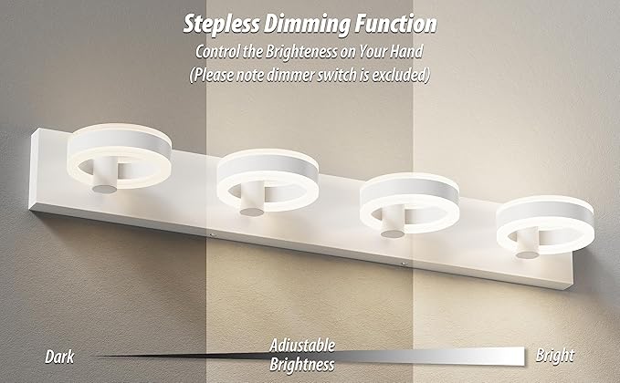 LED Bathroom Light Fixtures, 33inch White Vanity Lights, Modern 4 Light Acrylic Wall Sconces, 350° Rotatable Wall Lighting Fixture Over Mirror