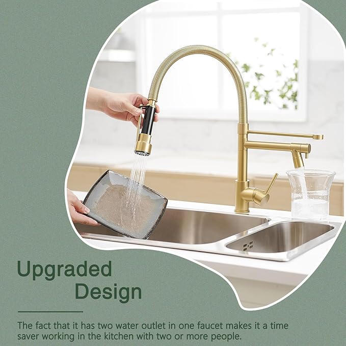 Fapully LED Kitchen Sink Faucet with Pull Down Sprayer Brushed Gold