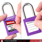 TRADESAFE Lockout Tagout Locks Set - 10 Purple Keyed Alike Padlocks, 2 Keys Per Lock, OSHA Compliant Loto Locks for Lock Out Tag Out Stations, Premium Grade