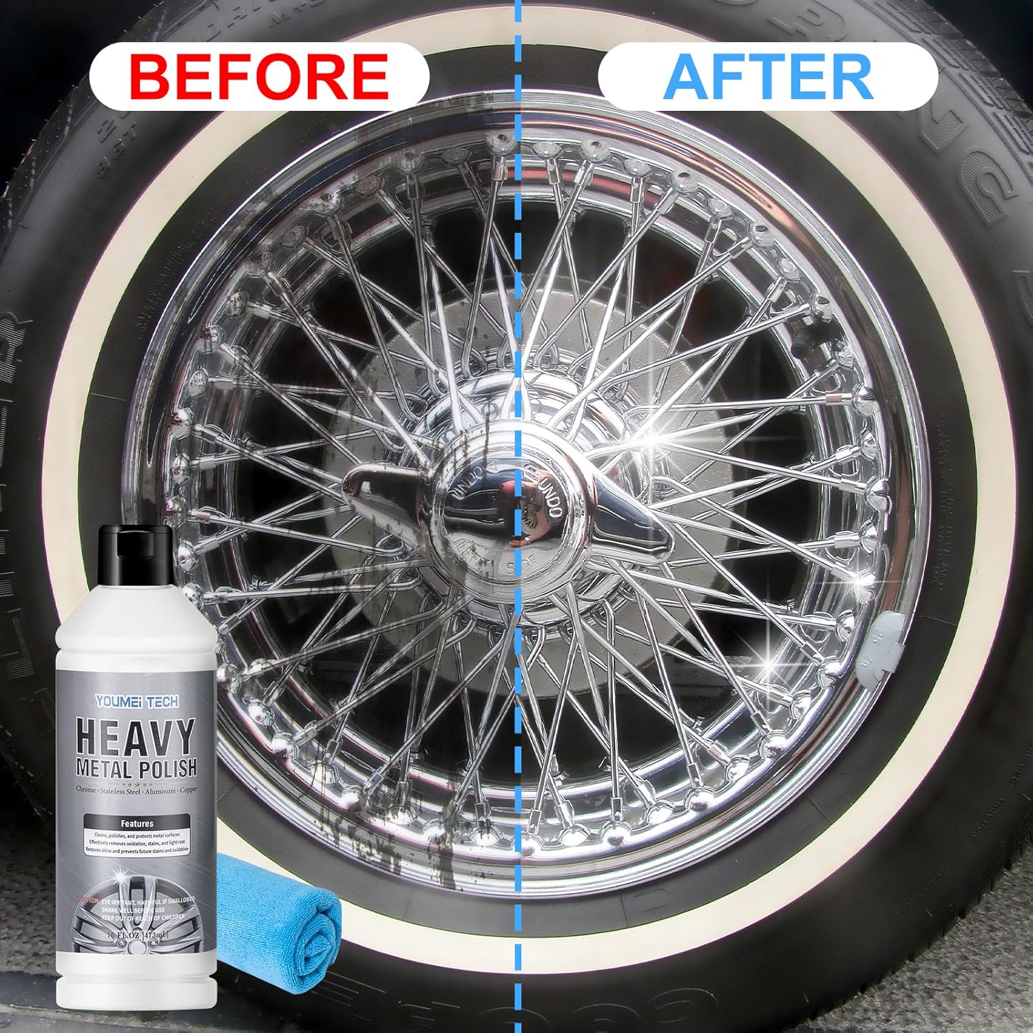 Metal Polish (16oz) & Chrome & Aluminum & Stainless Steel Polish, Multi Purpose Polish, Cleaner, Restorer and Protectant Compound for Metal Chrome Aluminum and Stainless Steel