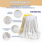 2 Pack 20oz Heavy Duty Commercial Industrial Cotton Mop Replacements Head with Long Handle, Loop-End String Wet Mop Refills, Applies to Garage, Workshop and Warehouse Floor Cleaning