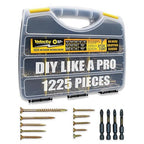 Velocity Interior Wood Screws Assortment Kit in 10 Sizes, Stick Tight Technology, Zinc Plated Carbon Steel, 4 PSD ACR Drive Bits, Set Screw Assortment Kit Storage Organizer (1225 Pieces)