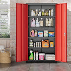 Greenvelly Metal Garage Storage Cabinet, 72" Black Red Tool Steel Locking Cabinets with Doors and 4 Shelves, Tall Cabinets for Garage Storage Systems Lockable File Cabinet for Home Office,Garage