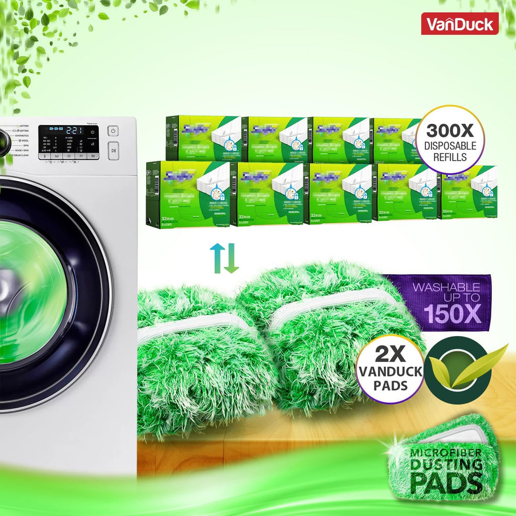 VanDuck Floor Duster Refill Compatible with Swiffer Sweeper Mop (4 Pack) - Microfiber Pet Heavy Duty Dry Cloth Refills - Reusable Mop Pad