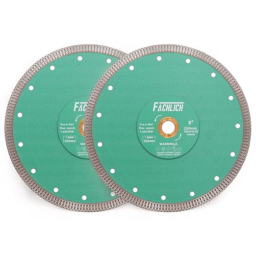 Diamond Porcelain Saw Blade,2pcs 8"/200MM Super Thin Dry Wet Cutting Disc with X Teeth Turbo Mesh Rim,for Ceramic Tile Porcelain Granite Marbles