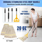 2 Pack 20oz Loop-End String Wet Mop Refills,Heavy Duty Cotton Commerical Industrial Grade Mop Replacements Heads for Home,Workshop,Garage Floors Cleaning,with 63'' Stainless Steel Mop Handle