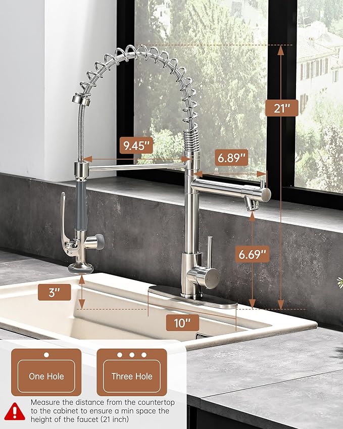 Fapully Kitchen Faucet with Pull Down Sprayer,Commercial Kitchen Sink Faucet with Deck Plate,Brushed Nickel