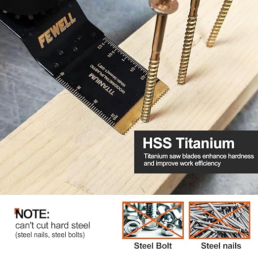 FEWELL 20PCS Titanium Oscillating Saw Blades, Universal Multitool Blades for Hard Materials, Metal, Wood, Plastic, Nails Fits Most Tools