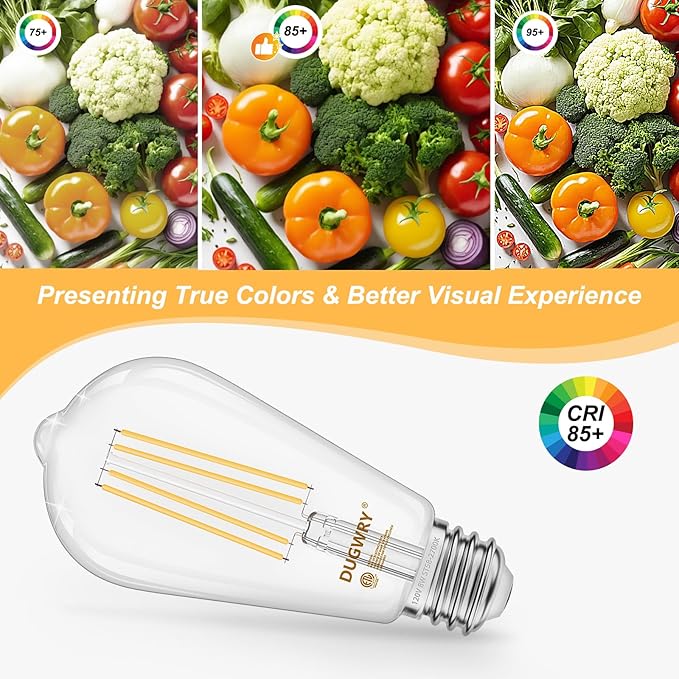 12-Pack Vintage 8W ST58 LED Edison Bulbs 60W Equivalent, Dimmable 2700K Warm White LED Filament Bulbs, E26 Medium Base, 800LM, CRI 85, Antique Glass Style, Great for Home, Bedroom, Office