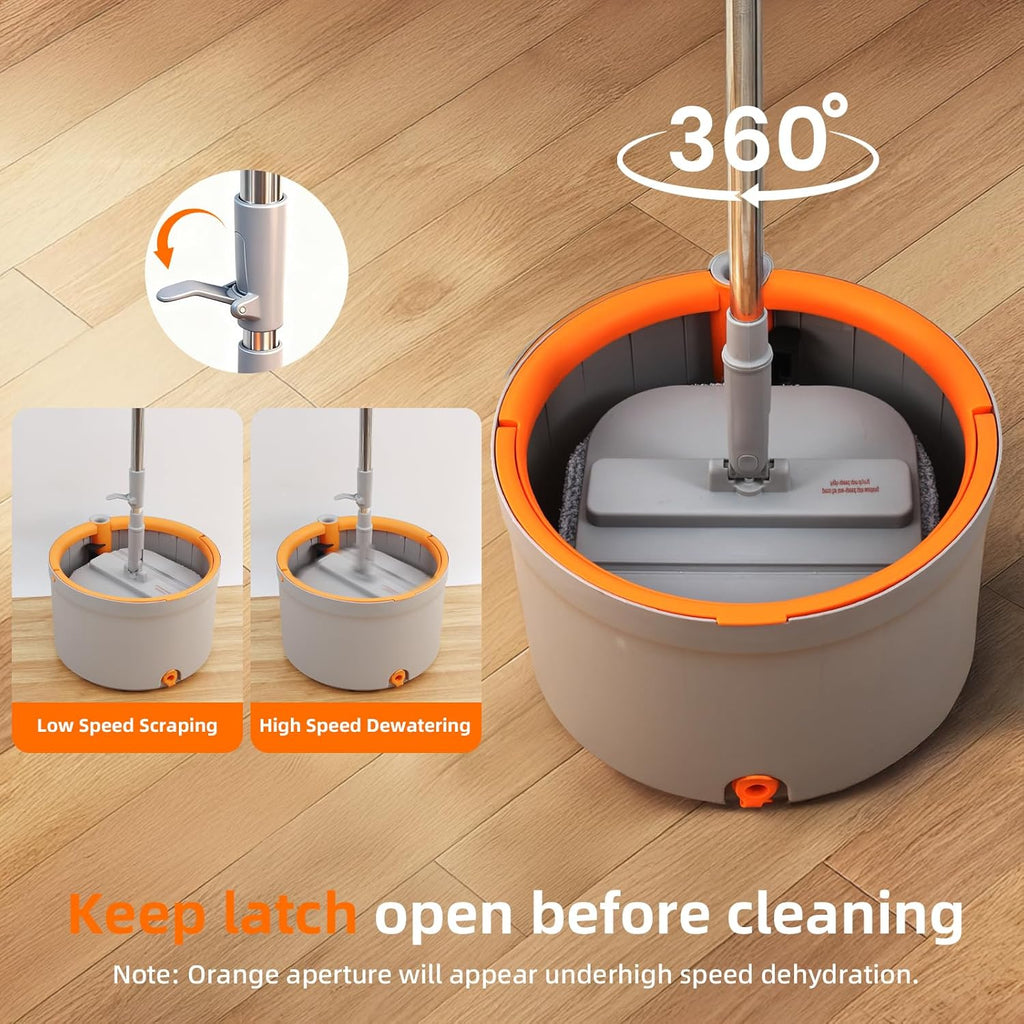 Mop and Bucket Set, Spin Mop with Dirty Water Self Separation System with 4 Mop Head Replacement, Self Cleaning Mops and Buckets System with Mop Scraper for Household Use Floor Cleaning