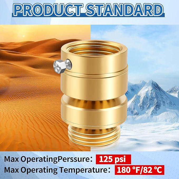 Boltigen No Lead Brass Self-Draining Vacuum Breaker with 3/4'' GHT Feamle to 3/4'' GHT Male Thread Hose Bib Anti Siphon Valve Backflow Preventer Adapter, for Outdoor Garden Faucet Spigot Replacement