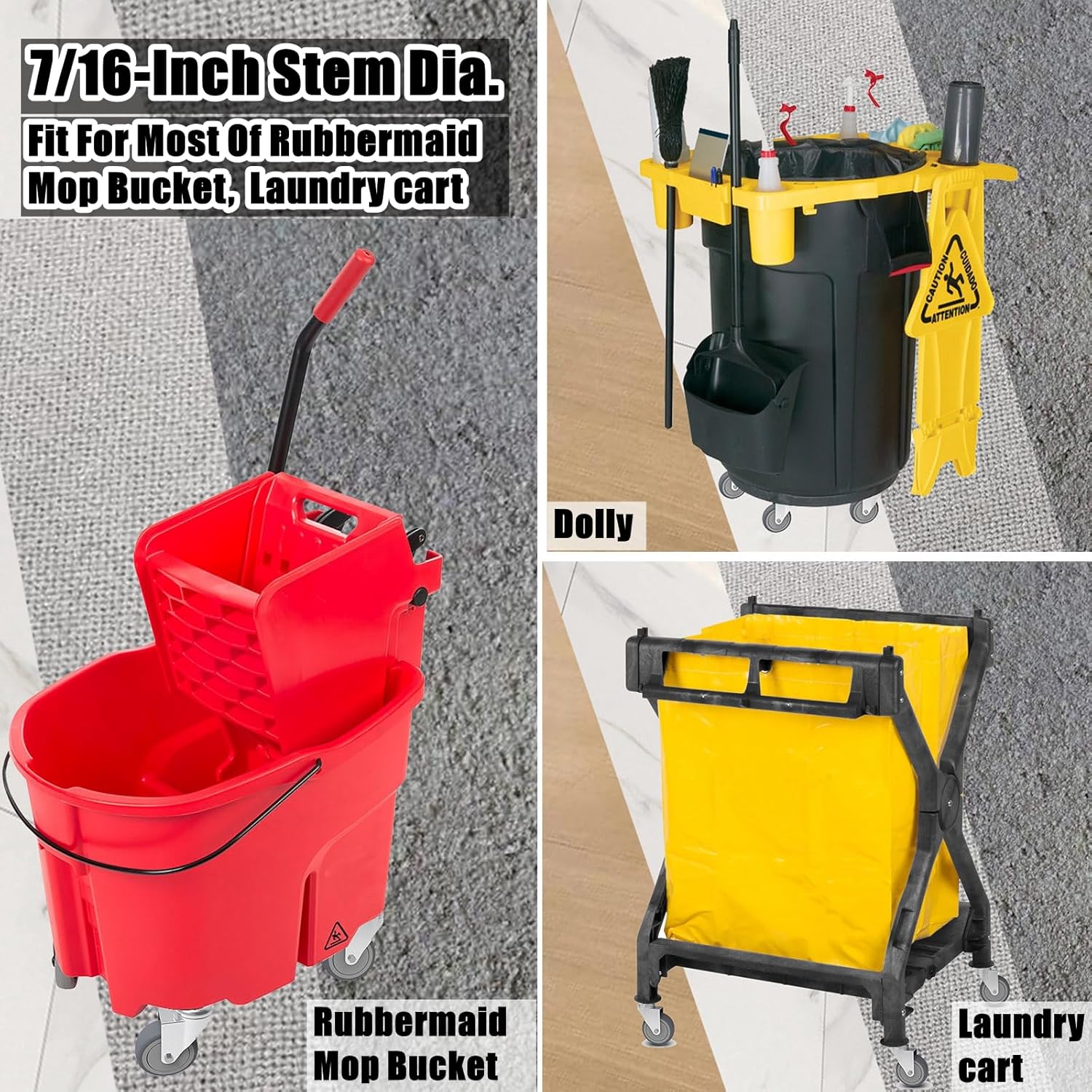 4-Inch Swivel Stem Caster, 7/16-Inch Stem Diameter Rubber Wheel, Heavy Duty TPR Replacement Wheels for Rubbermaid Mop Bucket Cart Grill Casters - 4 Pack