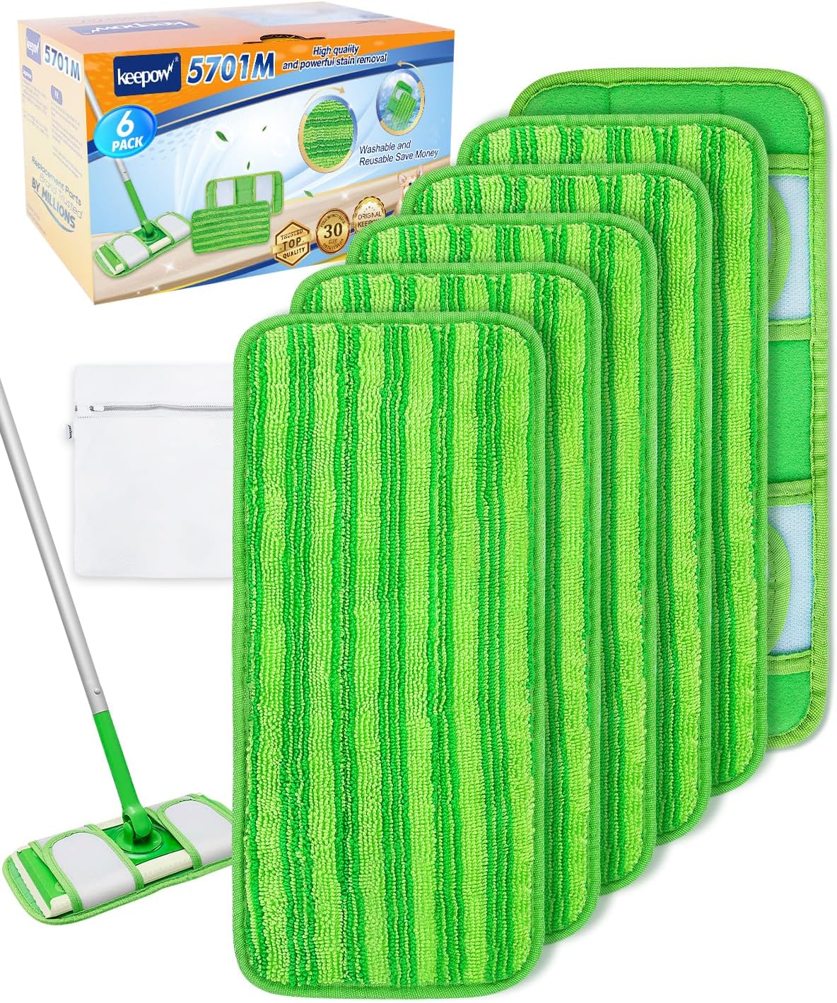 Keepow 6 Pack Microfiber Mop Pads Compatible with Swiffer Sweeper Mop and Sweep & Mop Deluxe Dry Pads Refills Reusable Wet Pads Mop Refill Pads Dry Wet Refills Washable Pads Wood Floor Cleaning Pads