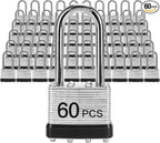 Padlocks with Same Key, LQYN 60 Pcs Laminated Keyed Padlock (1-9/16", 40mm), Keyed Alike Locks, Long Shackle, for Storage Locker, Hasp Latch, Toolbox, Sheds