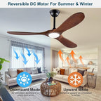 52 Inch Ceiling Fans with Lights and Remote, Wood Ceiling Fan with Light,3 Blade,6 Speed DC Motor Outdoor indoor for Patio,Living Room,Bedroom