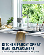 ALEASHA Pull Down Spray Head for Kitchen Faucet,3-Function Sink Spray Nozzle with 9 Adapters,Kitchen Faucet Head Replacement Compatible with American Standard Faucets,Chrome
