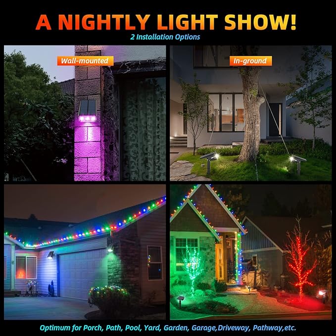Color Solar Lights Outdoor Waterproof Spotlights with 9 Light Modes, Color Changing Solar Outdoor Lights for Decorate Festivals, Colored Solar Spot Lights Auto On/Off, RGBW 6 Pack