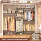 8FT Closet System, 96'' Closet Organizer System with 3 Hanging Rods, Wall Mount Bedroom Wardrobe with 3 Drawers Walk-in Closet, Adjustable Garment Rack from 5 to 8FT(Cut to Fit), White Oak