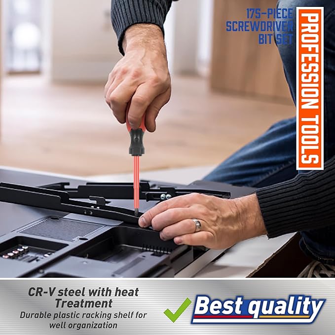 Amartisan 175-piece Magnetic Screwdrivers Set Plastic Racking, DIY Tools Set Tools for Men Tools Gift, Includs Precision screwdriver, Magnetizer, Key Set, Nut Driver and Bit Set